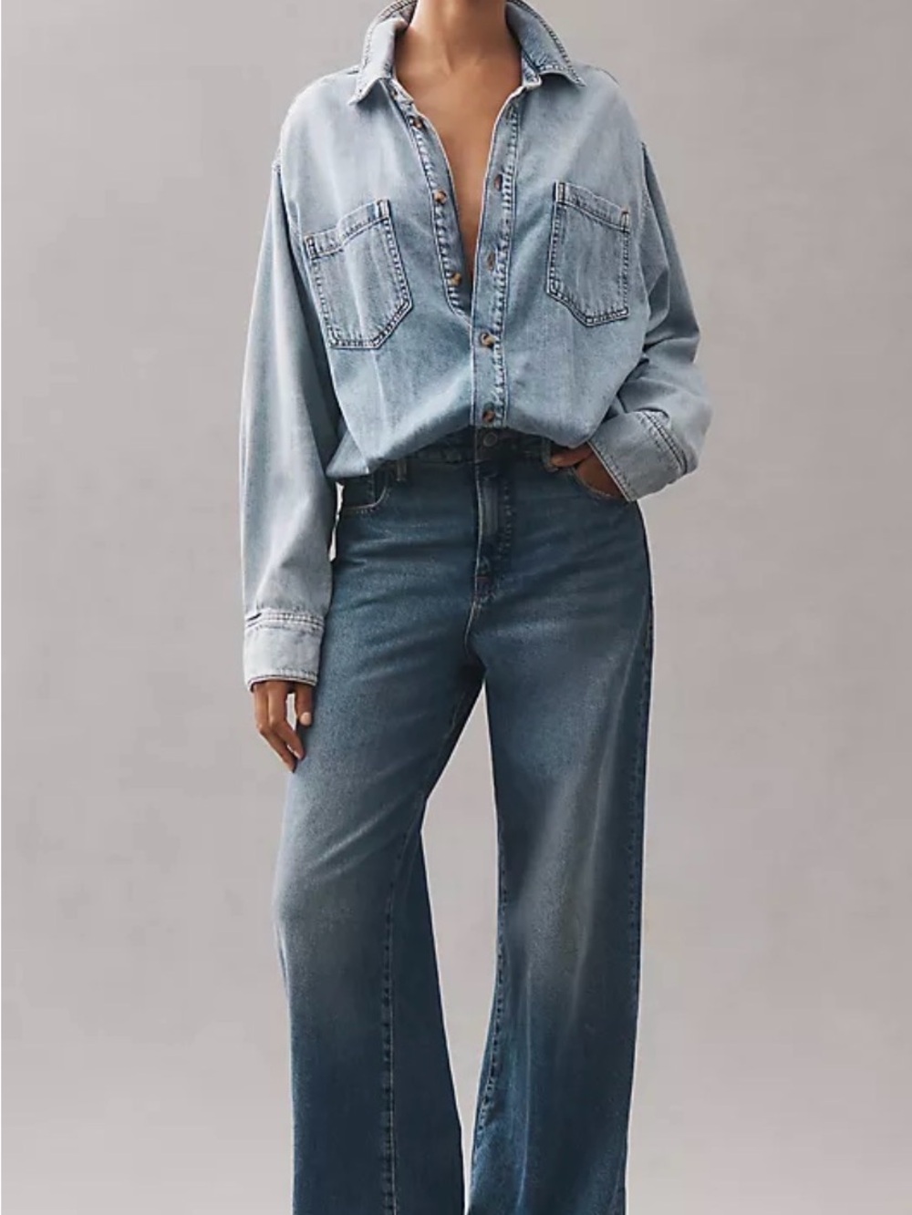 Good American Denim Shirt Jumpsuit in Indigo Blue